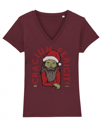Craciun Fericit Ugly Green Santa Skull Burgundy