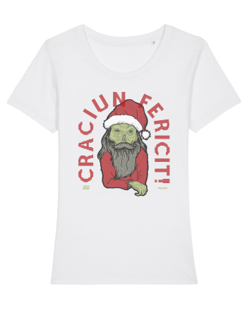 Craciun Fericit Ugly Green Santa Skull White