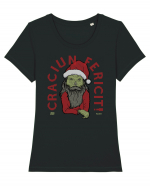 Craciun Fericit Ugly Green Santa Skull Tricou mânecă scurtă guler larg fitted Damă Expresser