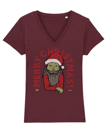 Ugly Santa Green Skull Merry Christmas Burgundy
