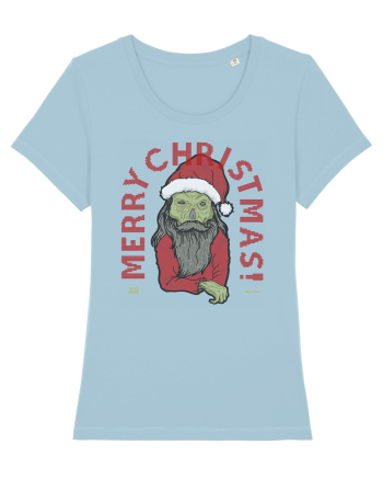Ugly Santa Green Skull Merry Christmas Sky Blue
