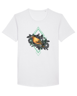 Pasare Portocaliu Floral Tricou mânecă scurtă guler larg Bărbat Skater