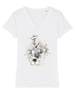 Floral Auriu Tricou mânecă scurtă guler V Damă Evoker