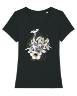 Floral Auriu Tricou mânecă scurtă guler larg fitted Damă Expresser