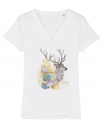 Floral cu Cerb Tricou mânecă scurtă guler V Damă Evoker