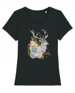 Floral cu Cerb Tricou mânecă scurtă guler larg fitted Damă Expresser