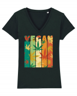 Vegan Vintage Weed Leaves Tricou mânecă scurtă guler V Damă Evoker