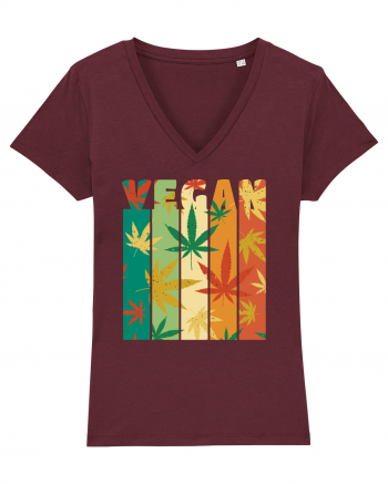 Vegan Vintage Weed Leaves Burgundy