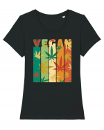 Vegan Vintage Weed Leaves Tricou mânecă scurtă guler larg fitted Damă Expresser