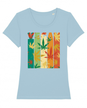 Vegan Vintage Weed Leaves Sky Blue