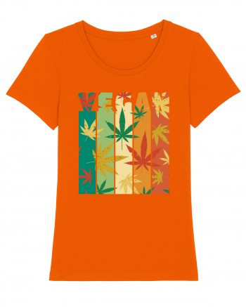 Vegan Vintage Weed Leaves Bright Orange