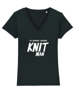 The Legendary Superhero Knit Man (versiunea 2) alb Tricou mânecă scurtă guler V Damă Evoker