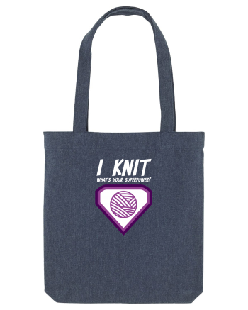 I Knit (what's your superpower) mov si alb Midnight Blue