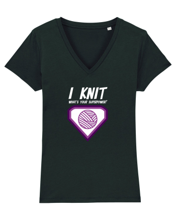I Knit (what's your superpower) mov si alb Black