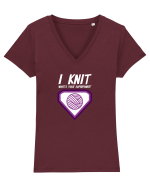 I Knit (what's your superpower) mov si alb Tricou mânecă scurtă guler V Damă Evoker