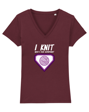 I Knit (what's your superpower) mov si alb Burgundy
