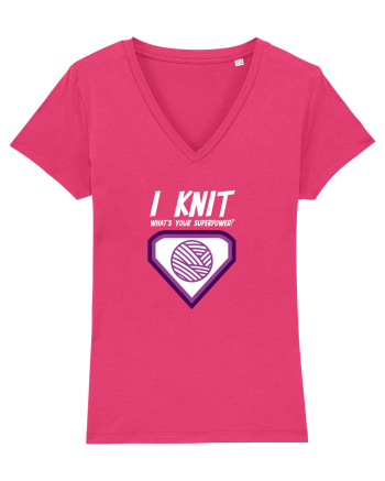 I Knit (what's your superpower) mov si alb Raspberry