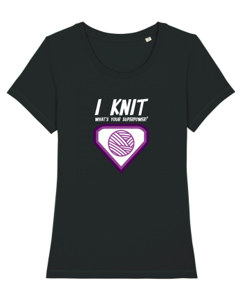 I Knit (what's your superpower) mov si alb Black