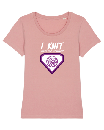 I Knit (what's your superpower) mov si alb Canyon Pink