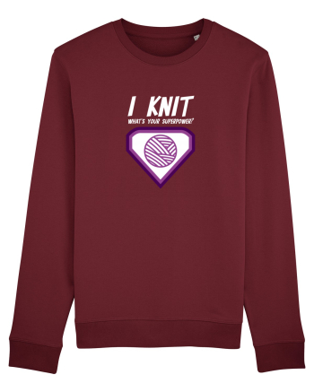 I Knit (what's your superpower) mov si alb Burgundy