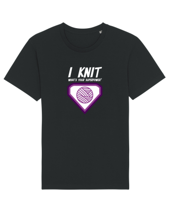 I Knit (what's your superpower) mov si alb Black