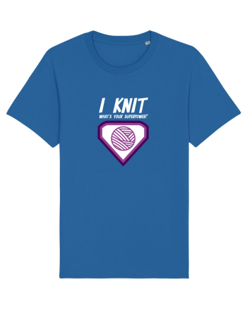 I Knit (what's your superpower) mov si alb Royal Blue