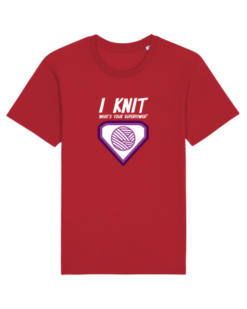 I Knit (what's your superpower) mov si alb Red