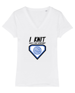 I Knit (what's your superpower) albastru Tricou mânecă scurtă guler V Damă Evoker
