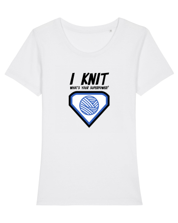 I Knit (what's your superpower) albastru White
