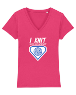 I Knit (what's your superpower) albastru si alb Tricou mânecă scurtă guler V Damă Evoker