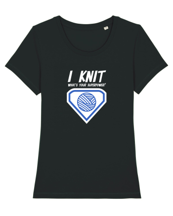 I Knit (what's your superpower) albastru si alb Black