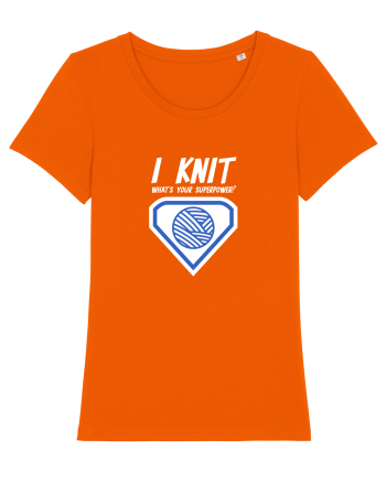 I Knit (what's your superpower) albastru si alb Bright Orange