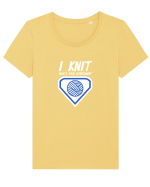 I Knit (what's your superpower) albastru si alb Tricou mânecă scurtă guler larg fitted Damă Expresser