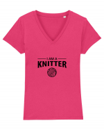 I am a Knitter Tricou mânecă scurtă guler V Damă Evoker
