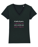 Yarn, Drink, Seat, Happy (roz) Tricou mânecă scurtă guler V Damă Evoker