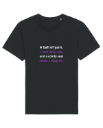 Yarn, Drink, Seat, Happy (mov) Tricou mânecă scurtă Unisex Rocker