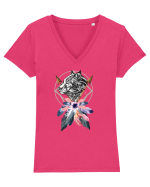 Lup cu Sageată Floral Tricou mânecă scurtă guler V Damă Evoker
