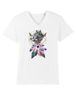 Lup cu Sageată Floral Tricou mânecă scurtă guler V Bărbat Presenter