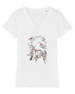 Pasare cu Fluturi în Dreamcatcher Tricou mânecă scurtă guler V Damă Evoker