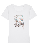 Pasare cu Fluturi în Dreamcatcher Tricou mânecă scurtă guler larg fitted Damă Expresser
