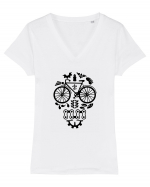 Bicycle Skull Tricou mânecă scurtă guler V Damă Evoker