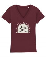 Keep Calm And Bike On Tricou mânecă scurtă guler V Damă Evoker