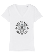 Bike to Work Bike to Play Tricou mânecă scurtă guler V Damă Evoker