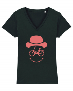 Funky Bike Face Tricou mânecă scurtă guler V Damă Evoker