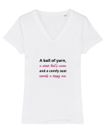 Yarn, Drink, Seat, Happy (negru si roz) Tricou mânecă scurtă guler V Damă Evoker