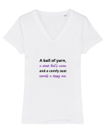 Yarn, Drink, Seat, Happy (negru si mov) Tricou mânecă scurtă guler V Damă Evoker