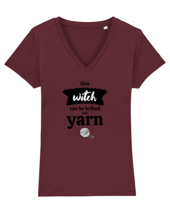 This Witch can be bribed with yarn. (ghem alb) Burgundy