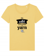 This Witch can be bribed with yarn. (ghem alb) Tricou mânecă scurtă guler larg fitted Damă Expresser