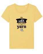 This Witch can be bribed with yarn. (ghem alb) Tricou mânecă scurtă guler larg fitted Damă Expresser
