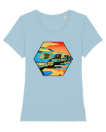 Masina Retro Vintage Tricou mânecă scurtă guler larg fitted Damă Expresser